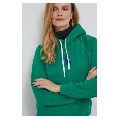 Mikina Polo Ralph Lauren dámská, zelená barva, s kapucí, s aplikací