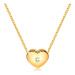 Diamantový náhrdelník, žluté 14K zlato - srdíčko s čirým briliantem, tenký řetízek
