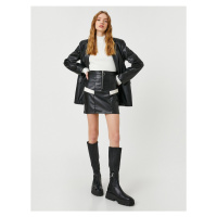 Koton Leather Look Mini Skirt Zippered Color Block