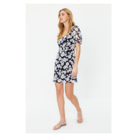 Trendyol Navy Floral A-line Chiffon Mini Lined Woven Dress