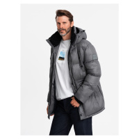 Ombre Men's long puffer jacket with snap pockets - graphite