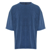 Trendyol Indigo Oversize/Wide Cut 100% Cotton T-shirt with Stitching Detail and Faded Effect