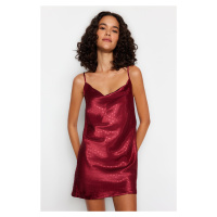 Trendyol Premium Burgundy Satin Heart Patterned Degaje Collar Woven Nightgown