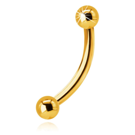 Piercing do obočí ze žlutého 14K zlata, hladké kuličky, oblouk, 1,2 mm Šperky eshop