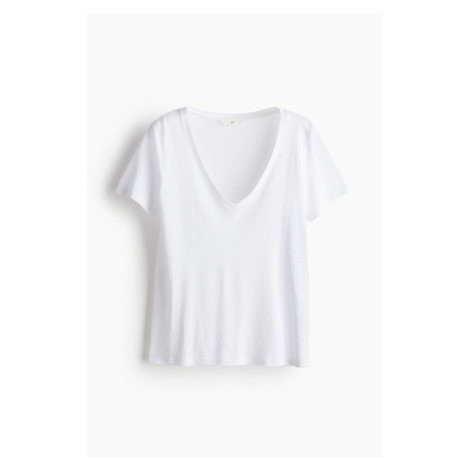 H & M - Tričko z lněné směsi - bílá H&M