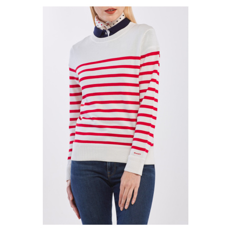 SVETR GANT D1. BRETON CLASSIC STRIPE CREW červená