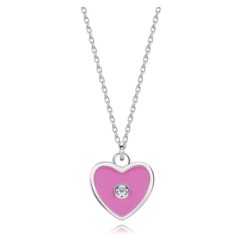 Dětský náhrdelník ze stříbra 925, nastavitelný - růžové srdce, čirý diamant Šperky eshop