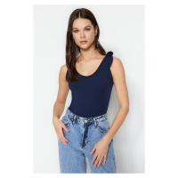 Trendyol Navy Blue Lace-Up Detailed, Crew Neck, Low-Cut Back Knitted Body