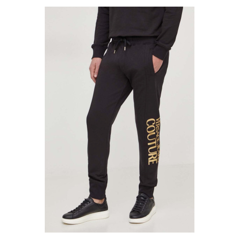 Bavlněné tepláky Versace Jeans Couture černá barva, s potiskem, 76GAAT00 CF01T