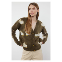 Trendyol Khaki Soft Textured Animal Patterned Knitwear Cardigan