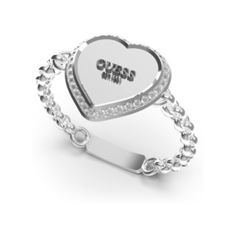 Guess Nápaditý ocelový prsten se srdíčkem Fine Heart JUBR01429JWRH