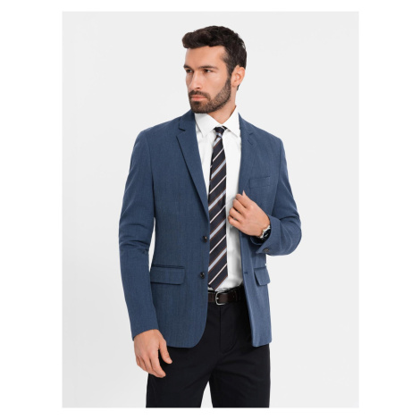 Elegantní pánské sako z vlněné směsi tmavě modré Ombre Clothing