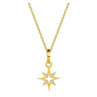 Diamantový náhrdelník ze žlutého 14K zlata - hvězda s hladkými a briliantovými rameny