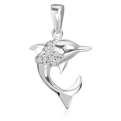 Stříbrný přívěsek 925 - delfín s bublinami ze zirkonů, oboustranný Šperky eshop