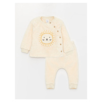 LC Waikiki Crew Neck Long Sleeved Baby Boy Plush Cardigan and Trousers 2-piece Set