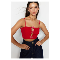 Trendyol Red Crop Lined Woven Bustier with Window/Cut Out Detail