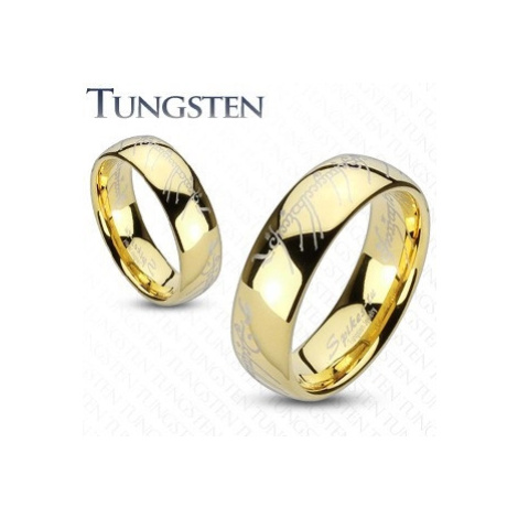 Wolframový prsten ve zlatém odstínu, motiv písma z Pána prstenů, 8 mm Šperky eshop