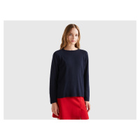 Benetton, Dark Blue Crew Neck Sweater In Cashmere And Wool Blend