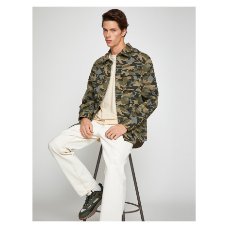 Koton Camouflage Shirt Jacket Classic Collar with Pocket Detail