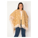 Şans Women's Plus Size Saffron Shawl Pattern Thick Knitwear Poncho with Tassels And Shimmer Deta