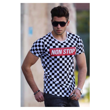 Madmext Checkerboard Print White T-Shirt 2621