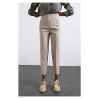 Laluvia High Waist Fabric Trousers with Flato Stone Front