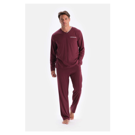 Dagi Burgundy V-Neck Long Sleeve Cotton Modal Pajamas Set