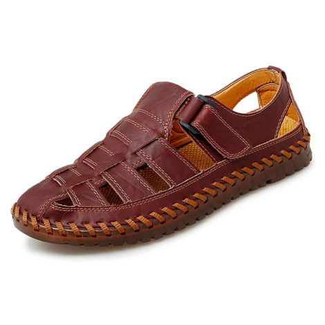 Kožené pánské boty letní uzavřené sandály s pásky a prošíváním MIXI FASHION