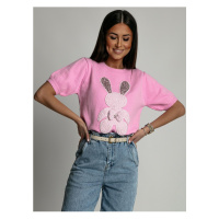Růžový dámský svetr s králíčkem