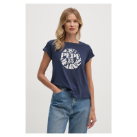 Bavlněné tričko Pepe Jeans ELVIA tmavomodrá barva, PL505881