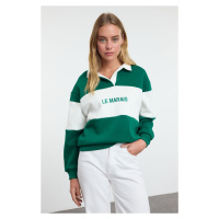 Trendyol Emerald Green Thick Fleece Regular/Normal Pattern Embroidered Polo Neck Knitted Sweatsh