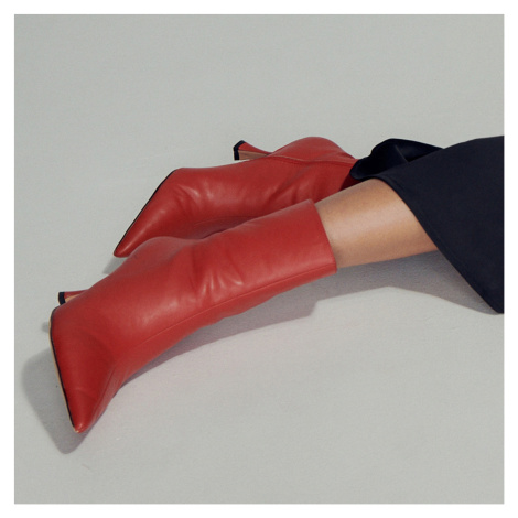 Reserved - Kotníkové boty z umělé kůže - Červená