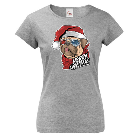 Dámské tričko s potiskem vánočního buldočku - vtipné vánoční tričko BezvaTriko