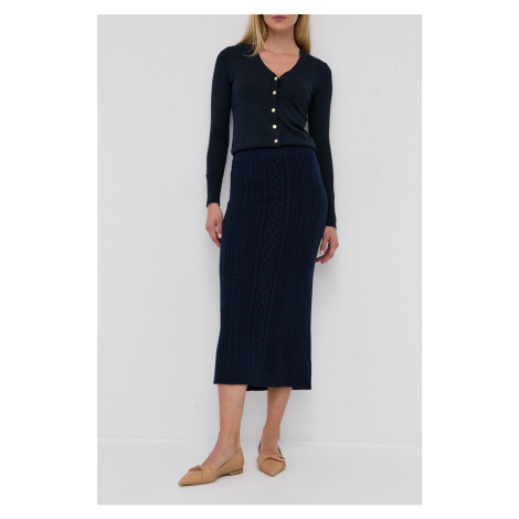 Vlněná sukně Lauren Ralph Lauren tmavomodrá barva, midi, jednoduchá