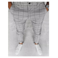Pánské světle šedé kostkované kalhoty ve výprodeji