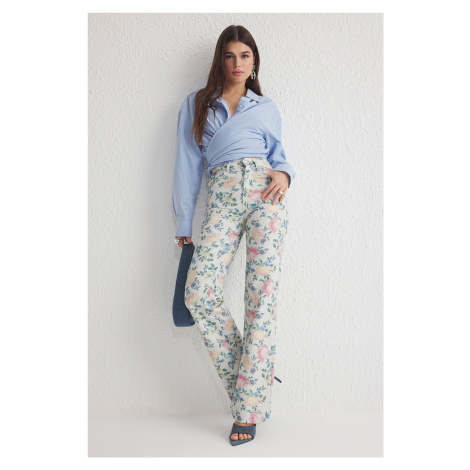 Trendyol Multicolored Floral Print High Waist Wide Leg Jeans