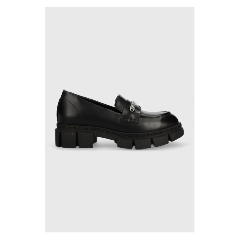 Kožené mokasíny Karl Lagerfeld ARIA dámské, černá barva, na platformě, KL43210
