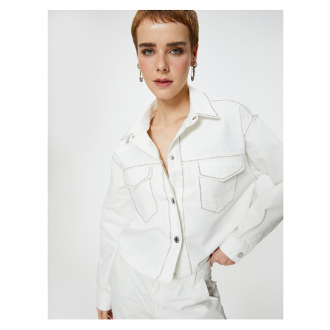 Koton Stony Denim Jacket Covered Pocket Shirt Collar Cotton