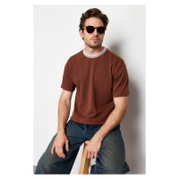 Trendyol Limited Edition Brown Relaxed/Comfortable Cut Knitwear Banded Textured Pique T-Shirt