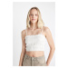 DEFACTO Crop Strap White Poplin Blouse