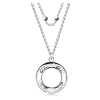 Stříbrný náhrdelník 925 - dvojitý řetízek, brilianty, kolečko s výřezem, kuličky