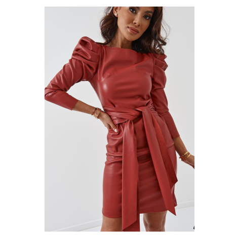 Stylish dress made of soft and elastic red eco leather FASARDI