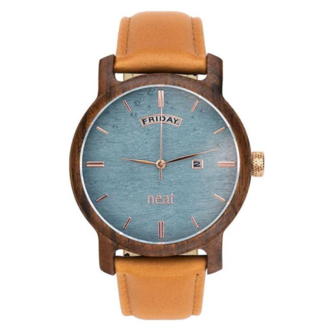 Pánské dřevěné hodinky s koženým páskem v hnědo-modré barvě