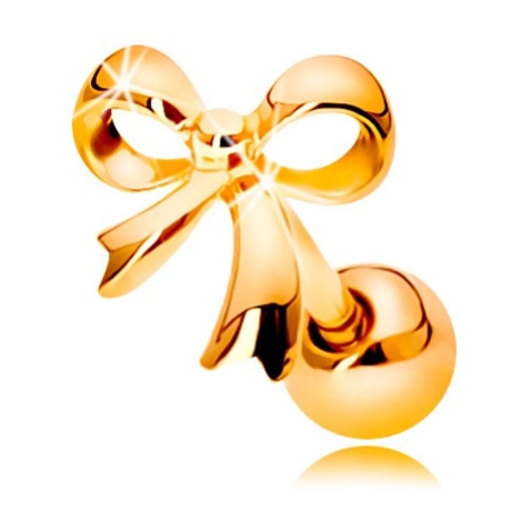 Piercing do ucha ve žlutém 14K zlatě - lesklá uvázaná mašlička Šperky eshop