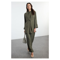 Trendyol Khaki Oversize Linen Look Woven Bottom-Top Set