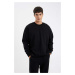 DEFACTO Men's Black Oversize Fit Crew Neck Thick Fabric Basic Plain Sweatshirt