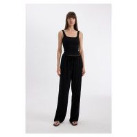 DEFACTO Wide Leg Pocket High Waist Wide Leg Crinkle Viscose Trousers