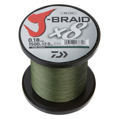 Daiwa Pletená Šňůra J-Braid X8 Zelená 1m Nosnost: 9,0kg, Průměr: 0,16mm