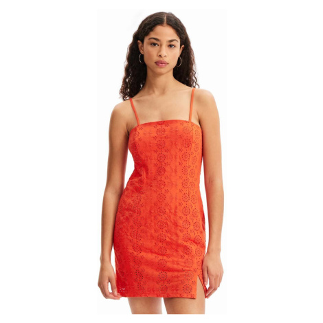 Bavlněné šaty Desigual oranžová barva, mini