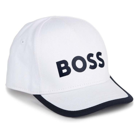 Dětská bavlněná kšiltovka BOSS bílá barva, s potiskem Hugo Boss